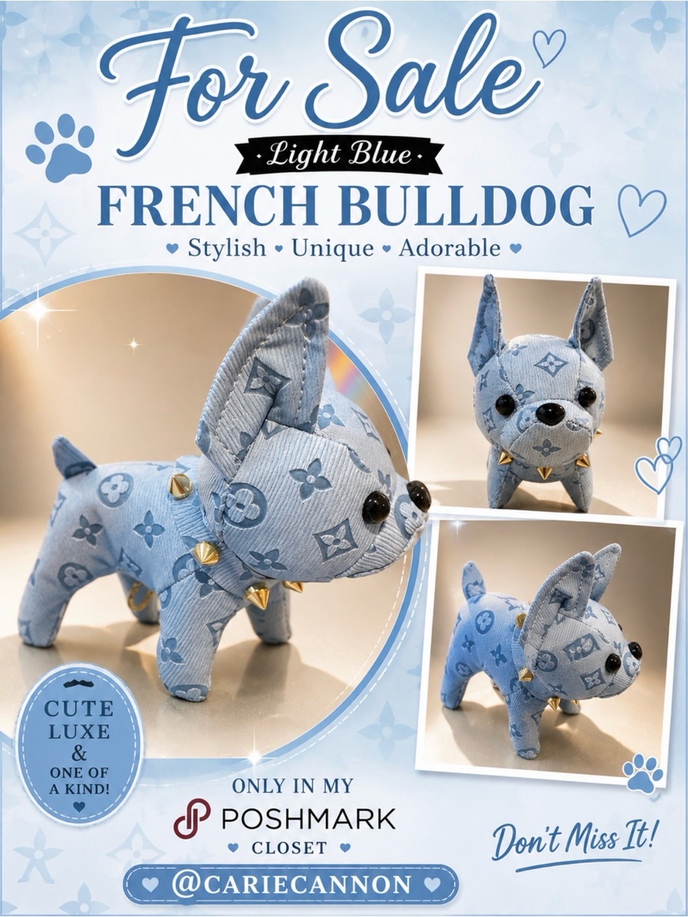 light blue French bulldog, purse, charm NWT